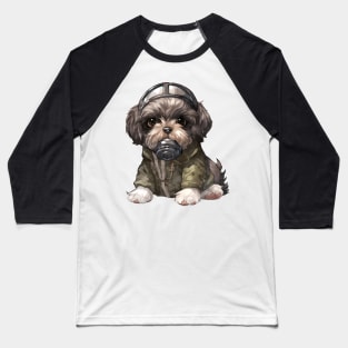 Shih Tzu Dog Wearing Gas Mask Baseball T-Shirt